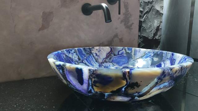 niebieska umywalka kamienna agat blue